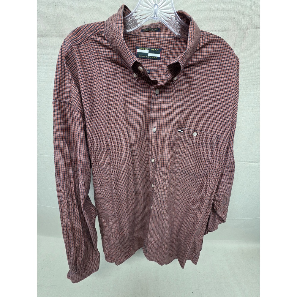 Urgent Gear Sportswear Mens XXL Orange Navy Micro Check Cotton Button Down Shirt